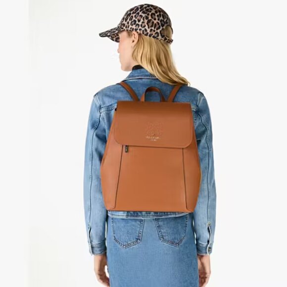 ♠️Kate Spade Lena Pebbled Leather Large Flap Backpack, NWT, Warm Gingerbread - Picture 3 of 8